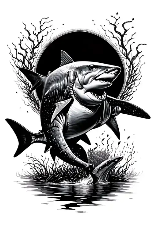 Seaweed Porbeagle Shark And A Diver Exploring