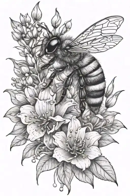 A Delicate Design Of A Bee Collecting Nectar From A Flowering Plant