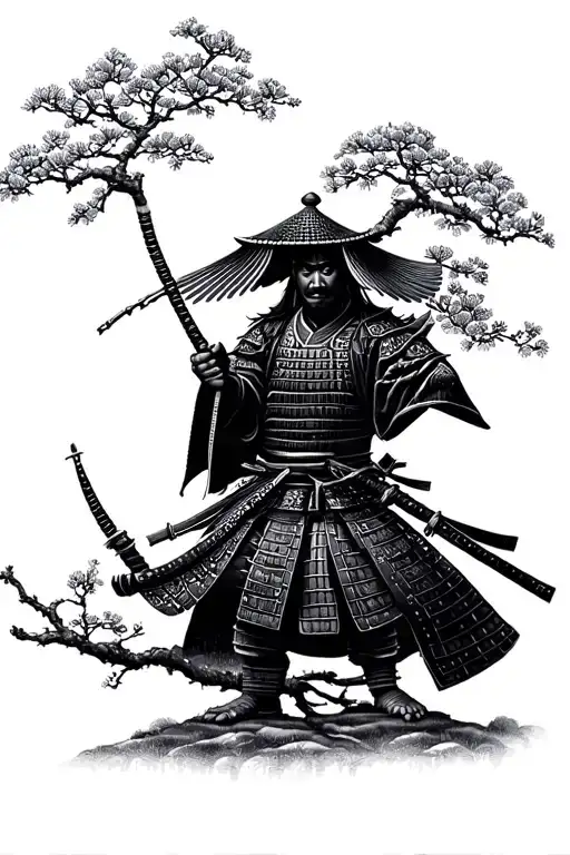 Samurai On A Japanese Cherry Tree