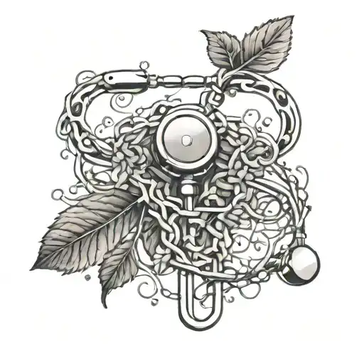 An Abstract Representation Of A Stethoscope Intertwined With Vines And Leaves