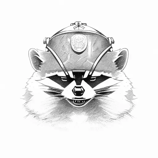 A Racoon With Military Helmet