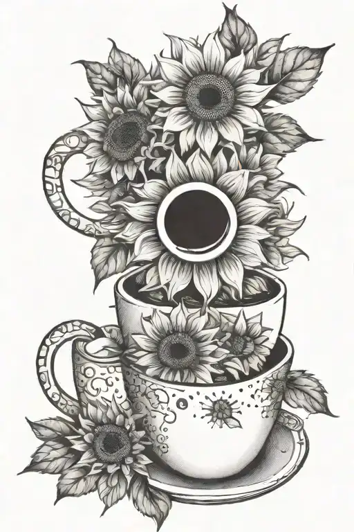 Coffee Cup And Sunflowers