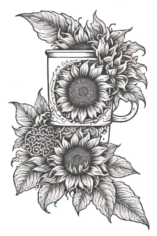 One Coffee Cup And Sunflowers