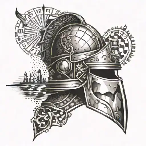 Sun With Chess Piece Knight's Helmet As The Center