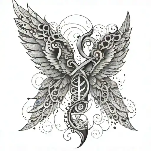 An Intricate Wing Design Incorporating Elements Of Music Symbols