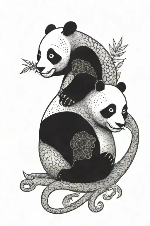 Panda Tattoo Hugging Dragon Leg