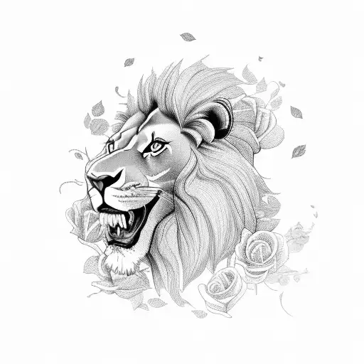 Lion Skull With Roses