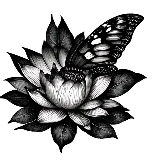 Butterfly And Lotus Flower
