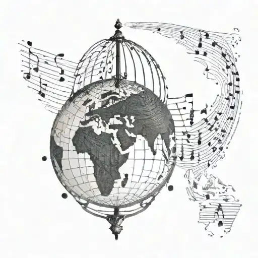 Globe With Music Notes As Latitude And Longitude Lines