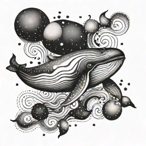Whale Floating In Space Surrounded