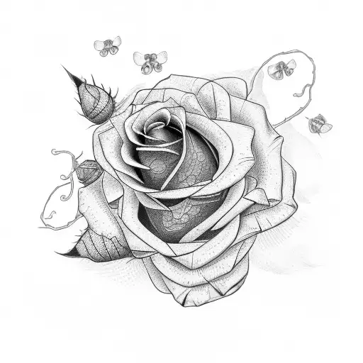 3 Roses With 2 Dogs And Dragonfly With Vines