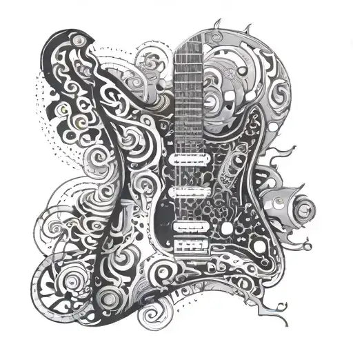 An Abstract Design Combining Elements Of A Fender Stratocaster And Engine Parts
