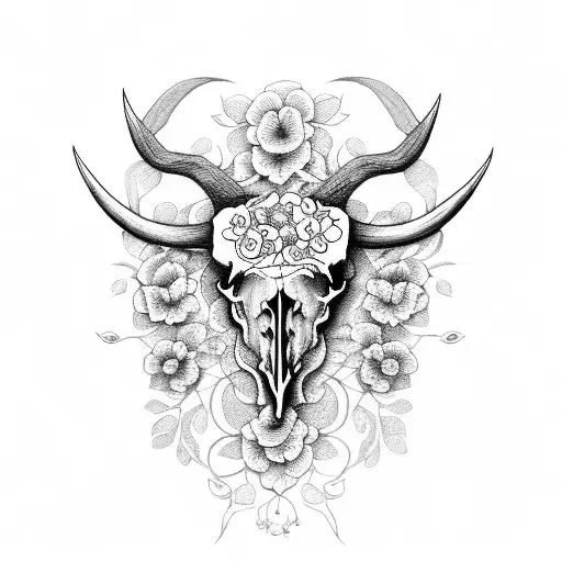 Bull Skull With Flowers And Vines