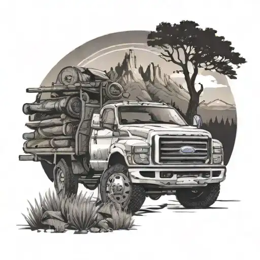 A Sleek Ford Truck Driving Through A Rugged American Landscape Filled With Hunting Gear