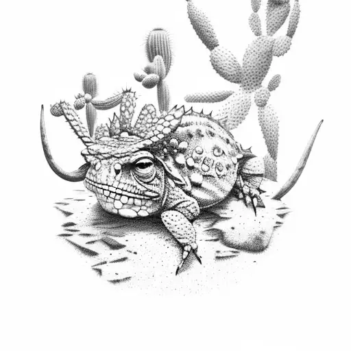 Cactus With Horny Toad And Arizona Sunset