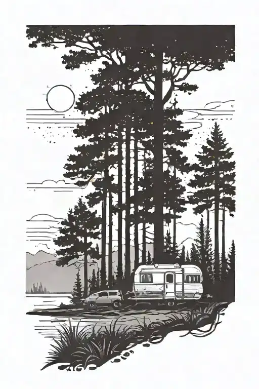 Forest In The Background And Caravan Silhouette Incorporated