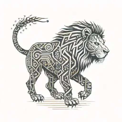 A Cyber-inspired Lion With Circuit Patterns And Glowing Eyes