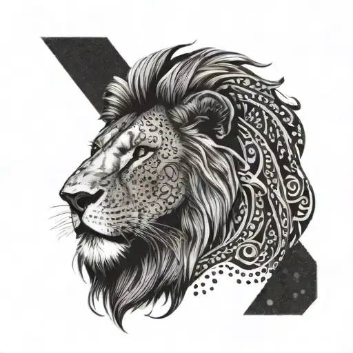 Hakuna Matata Lion With Tribal Design Around Fading To Sides