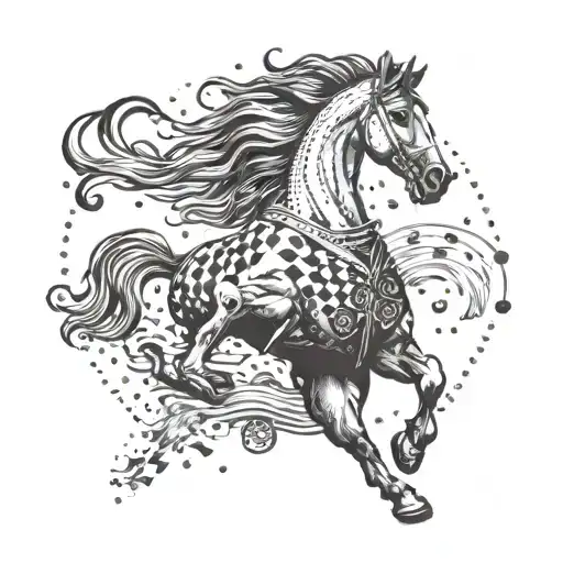 A Majestic Horse Galloping Through The Sea With Chess Pieces Floating Around It