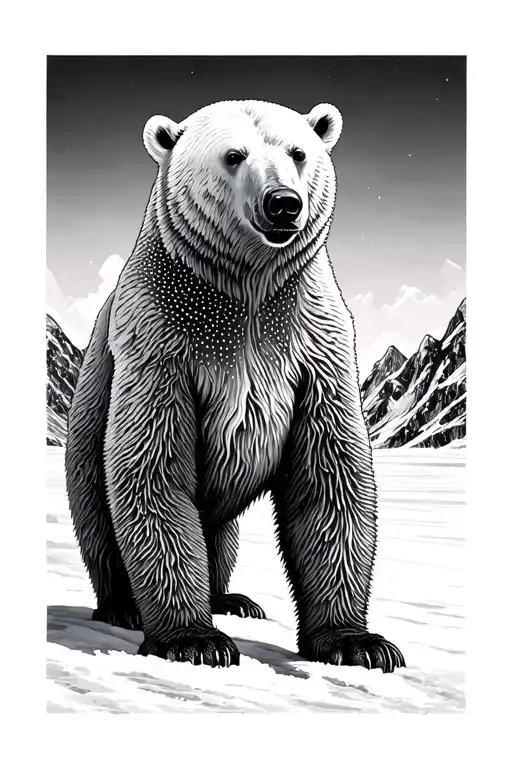 Polar Bear With Mountains