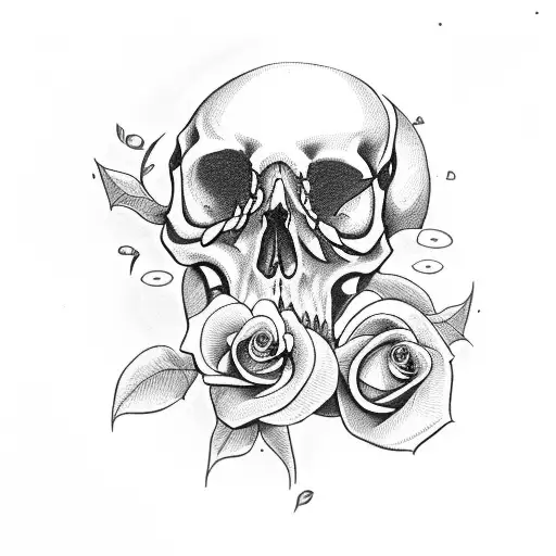 A Skull Postioned To The Right With A Rose Growing Out Of It's Left Eye