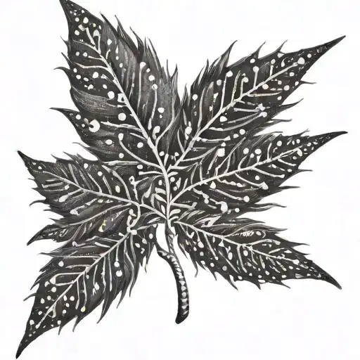 A Dotwork Design Of A Marijuana Leaf Intertwined With Musical Symbols