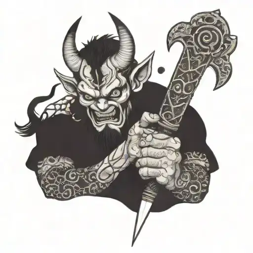 An Oni Demon Holding A Sword With Intricate Japanese Patterns