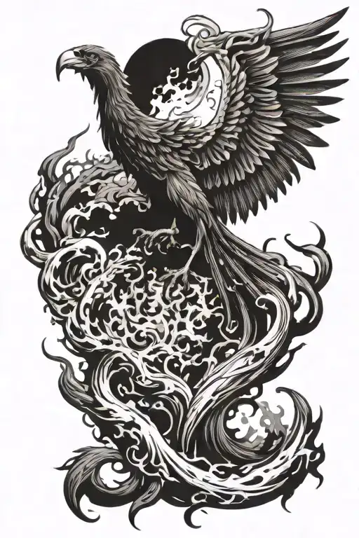 Phoenix Rising From Flames And Ashes With Grim Reaper In Background