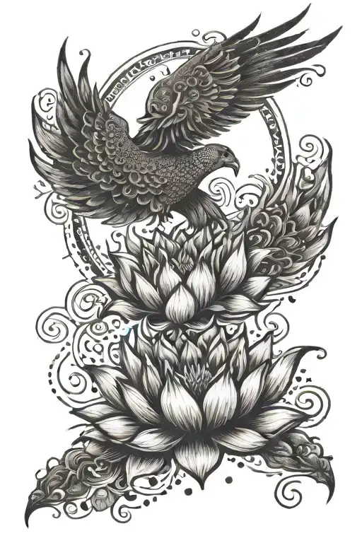 A Lotus Flower And Phoenix Rising Sun