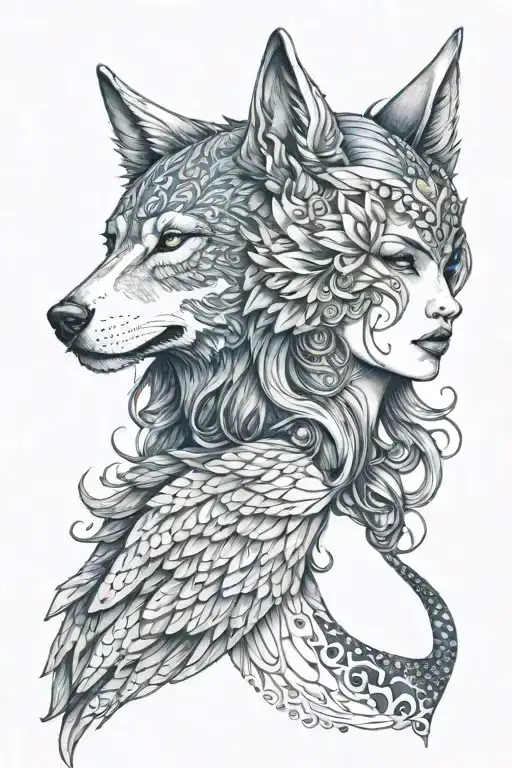 Wolf Woman Wing Blue
