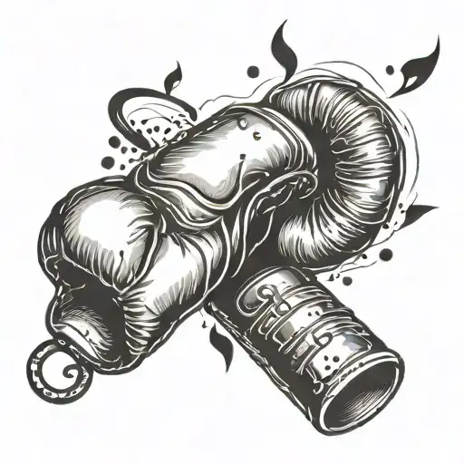 Create A Tattoo Featuring A Boxing Glove Holding A Bible With Music Notes Swirling Around It