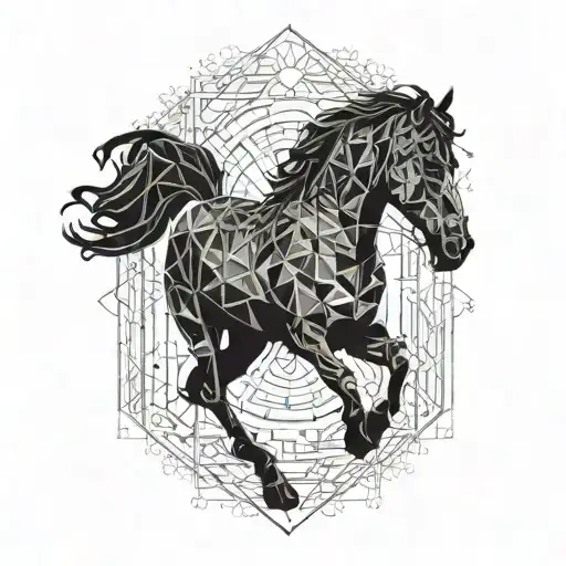 A Horse Silhouette Filled With Intricate Geometric Patterns Inspired By Masonic Symbols