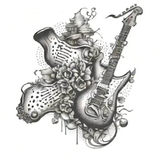 A Surrealistic Combination Of A Saxophone And Guitar Forming A Dreamlike Landscape