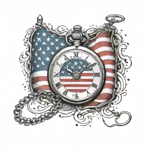 A Pocket Watch With The American Flag As The Background