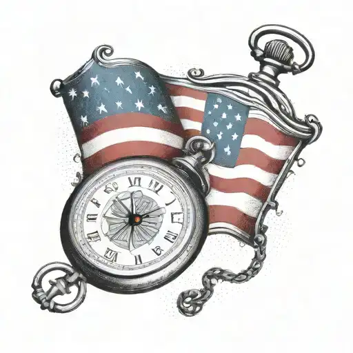 A Pocket Watch With The American Flag As The Background