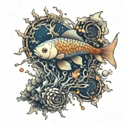 A Mystical Underwater World With Colorful Koi Fish Swimming Among Coral Reefs