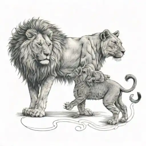 A Lion And Its Cub Composing Music Together On A Sheet Of Paper