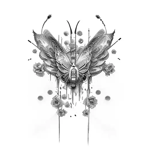 Ekg And Syringe And Rose And Butterfly And Brush And Easel