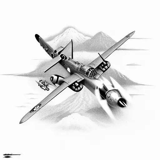 P47 Thunderbolt Plane With Clouds And Mountain