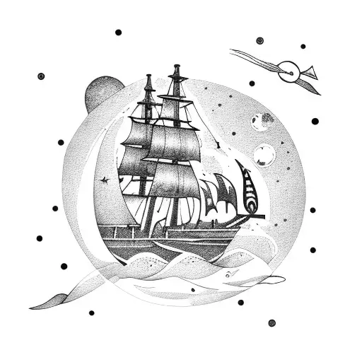 Nautical Pirate Ship With Night Sky Space