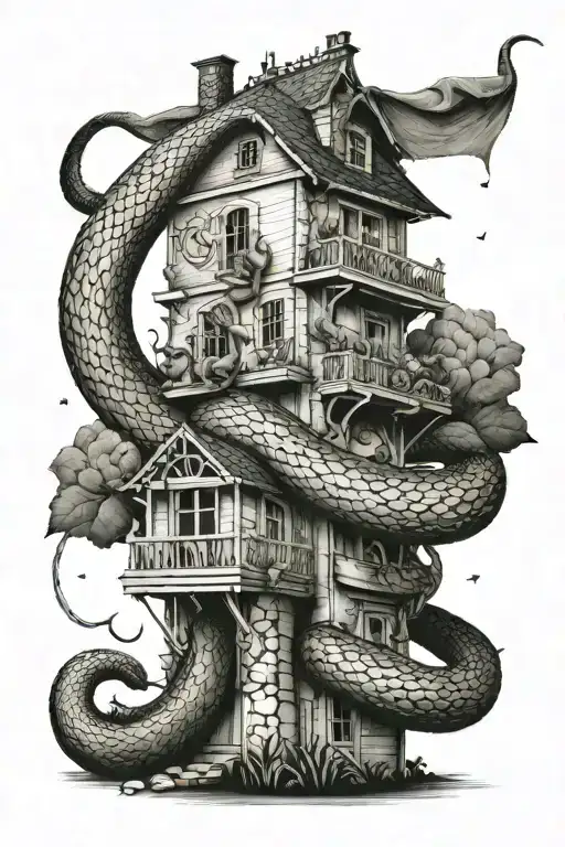 Snake Wrapped Around The House Symbolizing Fighting With Demons Of The Past