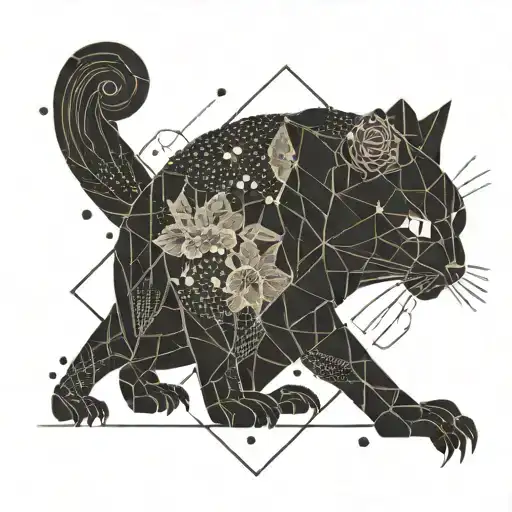 A Geometric Interpretation Of Traditional Japanese Art Featuring A Cat Surrounded