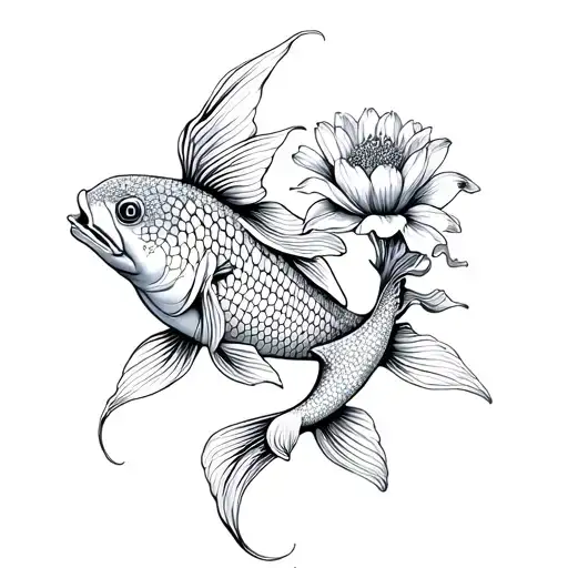 Koi Fish With A Flower
