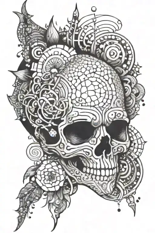 Create A Dotwork Tattoo Design Featuring Abstract Symbols Representing Psychopathy