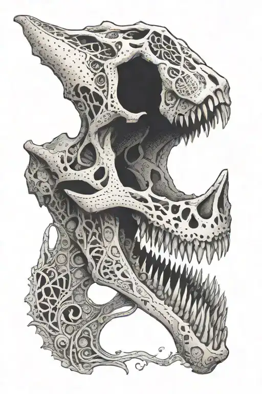 A Dotwork Tattoo Of A Dinosaur Skull With Intricate Patterns Inspired By Harry Styles'