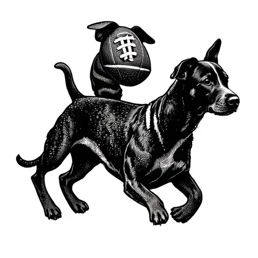 Create A Tattoo Of A Dog Herding Footballs On A Farm