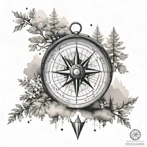 A Serene Landscape With A Compass Guiding The Way Through A Peaceful Forest