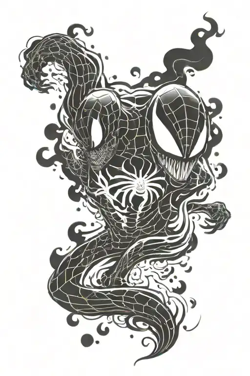 Venom Merging With Spiderman In A Cloud Of Smoke Coming