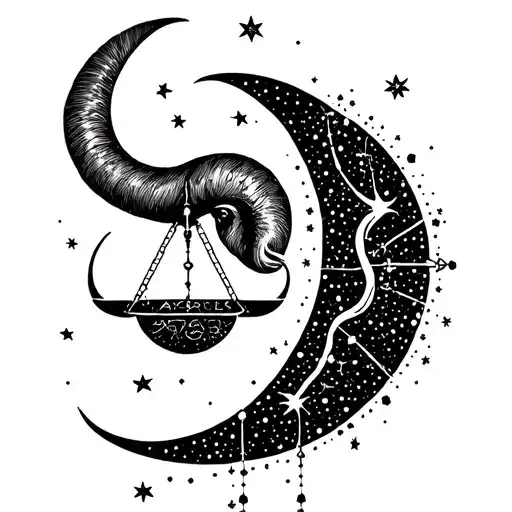 A Tattoo Design With The Aries And Libra Constellations Near A Crescent Moon