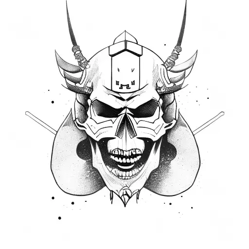 Skull Devill Samurai With Oni Mask